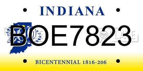 BOE7823 Indiana License Plate