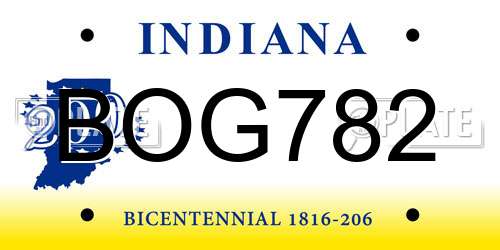 BOG782 Indiana License Plate
