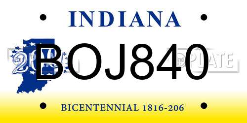 BOJ840 Indiana License Plate