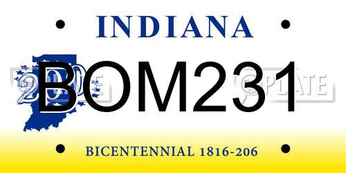 BOM231 Indiana License Plate