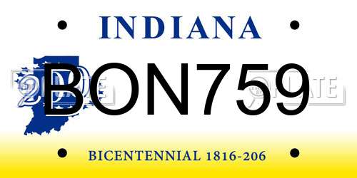 BON759 Indiana License Plate