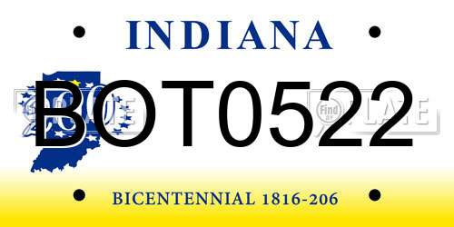 BOT0522 Indiana License Plate