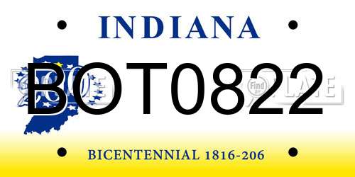 BOT0822 Indiana License Plate