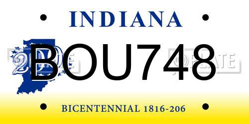 BOU748 Indiana License Plate