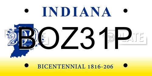 BOZ31P Indiana License Plate