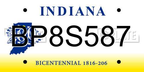 BP8S587 Indiana License Plate