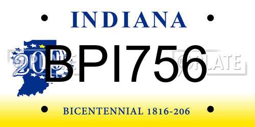 BPI756 Indiana License Plate