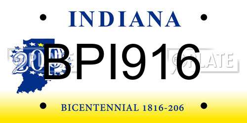 BPI916 Indiana License Plate