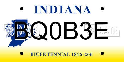 BQ0B3E Indiana License Plate