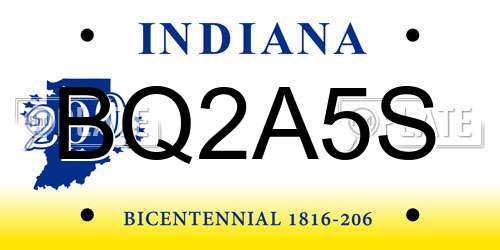BQ2A5S Indiana License Plate