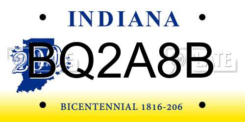 BQ2A8B Indiana License Plate