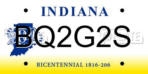 BQ2G2S Indiana License Plate