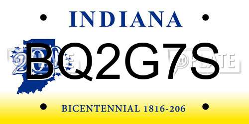 BQ2G7S Indiana License Plate