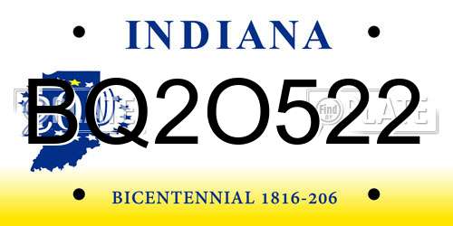 BQ2O522 Indiana License Plate