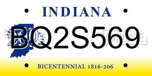 BQ2S569 Indiana License Plate