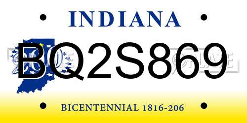 BQ2S869 Indiana License Plate
