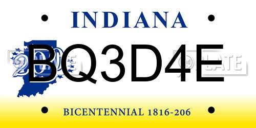 BQ3D4E Indiana License Plate