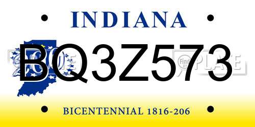 BQ3Z573 Indiana License Plate