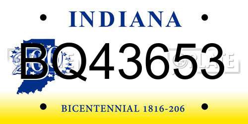 BQ43653 Indiana License Plate