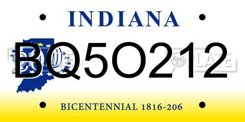BQ5O212 Indiana License Plate