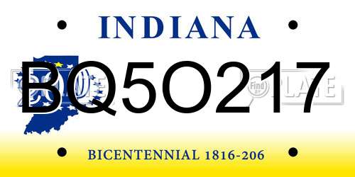 BQ5O217 Indiana License Plate