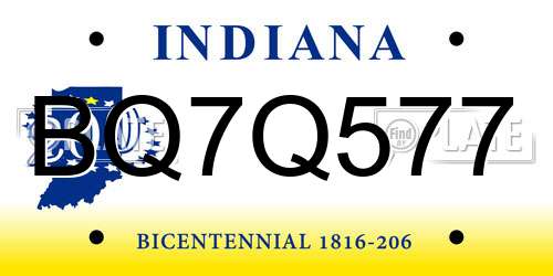 BQ7Q577 Indiana License Plate