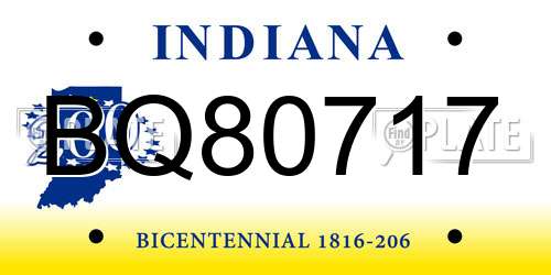 BQ80717 Indiana License Plate