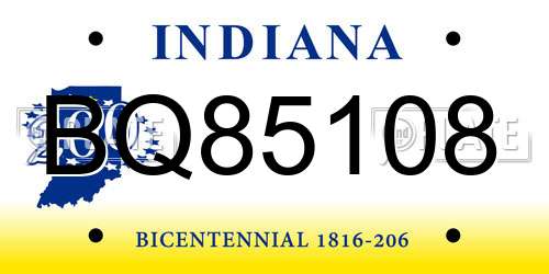 BQ85108 Indiana License Plate