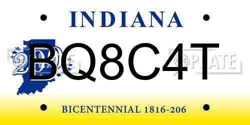 BQ8C4T Indiana License Plate