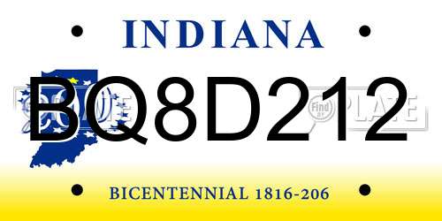 BQ8D212 Indiana License Plate