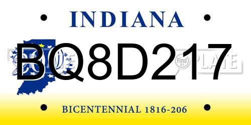 BQ8D217 Indiana License Plate