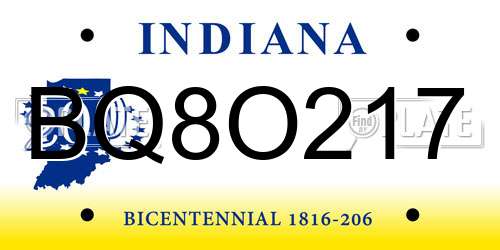 BQ8O217 Indiana License Plate