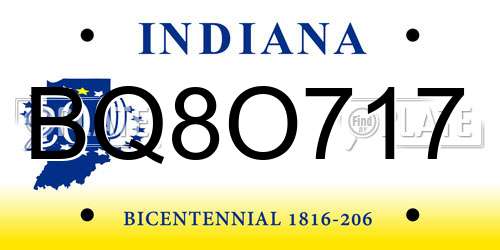BQ8O717 Indiana License Plate