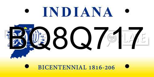 BQ8Q717 Indiana License Plate