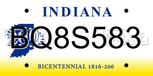 BQ8S583 Indiana License Plate