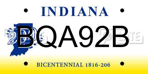 BQA92B Indiana License Plate