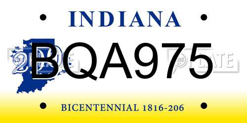 BQA975 Indiana License Plate