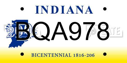 BQA978 Indiana License Plate