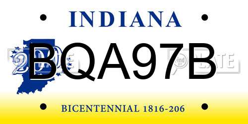BQA97B Indiana License Plate