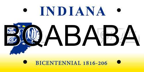 BQABABA Indiana License Plate
