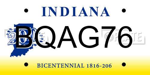 BQAG76 Indiana License Plate