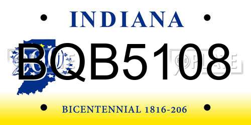 BQB5108 Indiana License Plate
