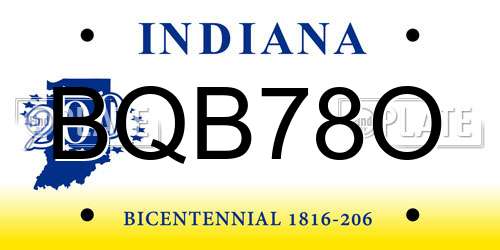 BQB78O Indiana License Plate