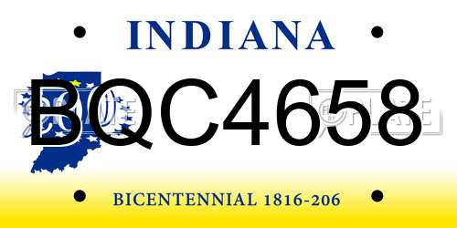 BQC4658 Indiana License Plate