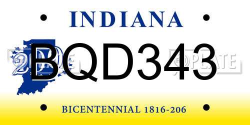 BQD343 Indiana License Plate