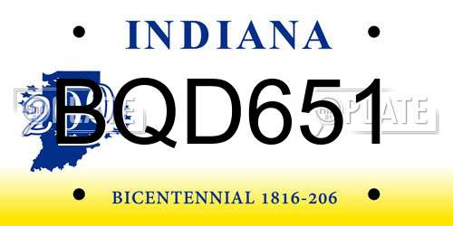 BQD651 Indiana License Plate