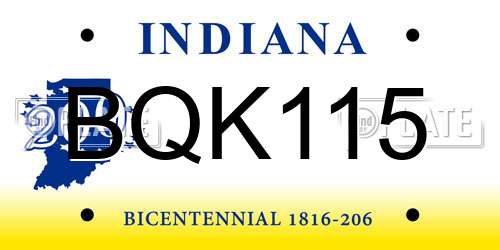 BQK115 Indiana License Plate