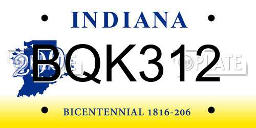 BQK312 Indiana License Plate