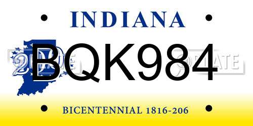 BQK984 Indiana License Plate