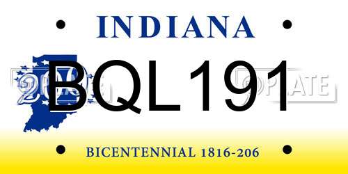 BQL191 Indiana License Plate